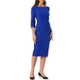 thumbnail image 2 of INSPIRE CHIC Robe Fourreau pour Femme Col Bateau Manches 3/4 Ourlet Fendu Robe Midi de Bureau L Bleu Royal, 2 of 6