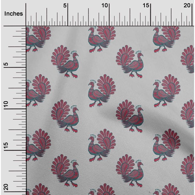 oneOone Cotton Poplin Fabric Peacock Block Decor Fabric Printed BTY 56 Inch Wide