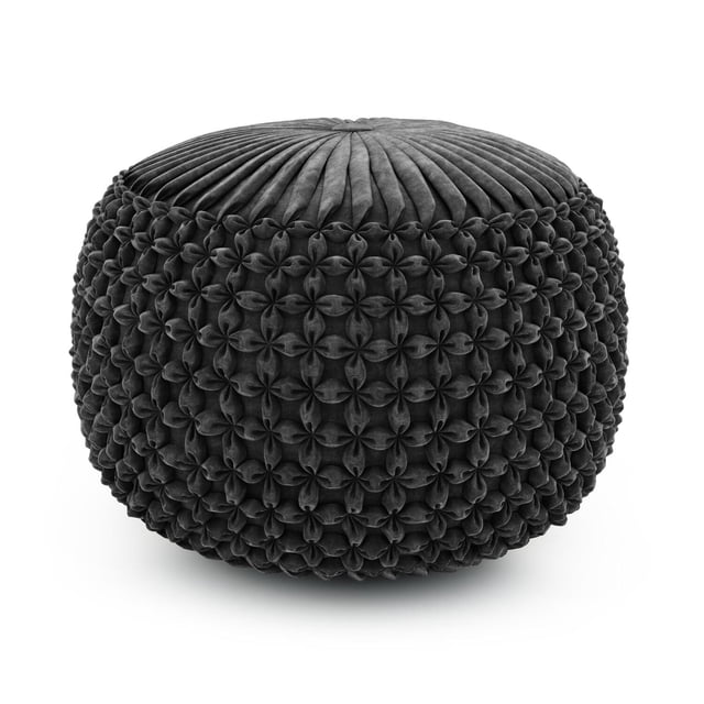 SIMPLIHOME Renee Pouf Rond, Repose-Pieds, Rembourré en Velours Gris Ardoise, pour le Salon, la Chambre et la Chambre d'Enfant, Transitionnel, Moderne