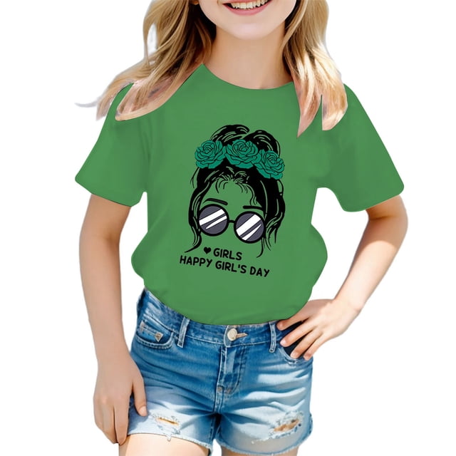 Hauts de Danse pour Enfants Filles T-Shirt pour Enfants Manches Longues Enfant Filles Mignon Graphique Imprimé Col Rond T-Shirt à Manches Courtes Été Décontracté T-Shirt Hauts