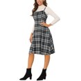thumbnail image 4 of INSPIRE CHIC Robe à Bretelles pour Femme Rétro à Carreaux Col Carré Ligne A Midi Robe Salopette S Noir, 4 of 6