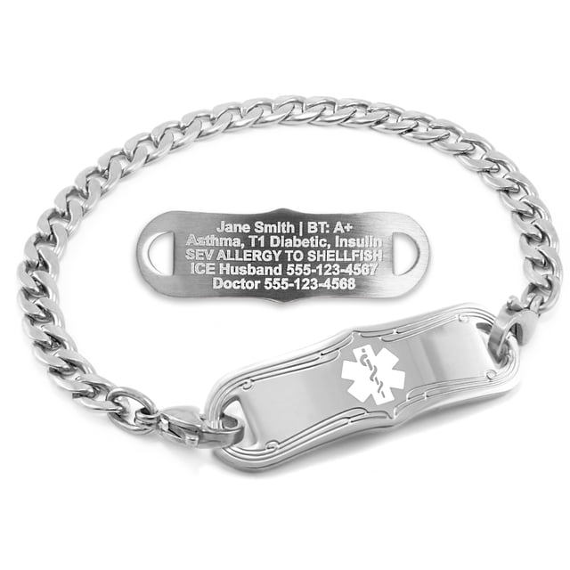 MedicEngraved Stainless Steel Custom Medical Alert Bracelet - 5mm Curb Link