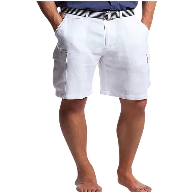 EOYWHK Cotton Linen Shorts for Men Straight Leg Shorts Soft Comfy Solid Color Sleepwear Bottom