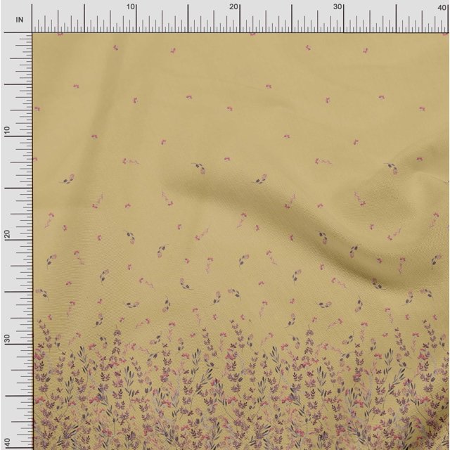 Soimoi Polyester Crepe Fabric Leaves & Berries Panel Decor Fabric Printed Yard 42 Inch Wide