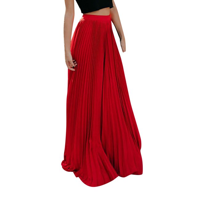 B91xZ Jupes Courtes pour Femmes Taille Élastique Jupe Longue Évasée, Rouge S