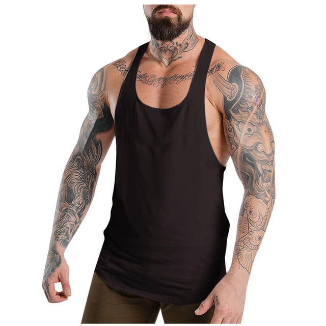 EOYWHK Mens Workout Tank Tops Quick Drying Racerback Tees Thin Straps Loose Fit Solid Color Gym Fitness Loungewear Activewear Tops