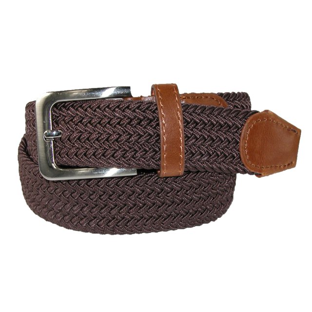 CTM® Elastic Braided Stretch Belt with Silver Buckle and Tan Tabs (Men's)
