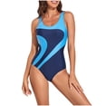 thumbnail image 2 of UPPADA Womens One Piece Swimsuits Athletic Training Swimwear Plus Size Bathing Suits Ruched Color Block Print Swimsuits Criss-Cross Back Crew Neck Athletic Training Swimwear Clearance Blue,M, 2 of 8