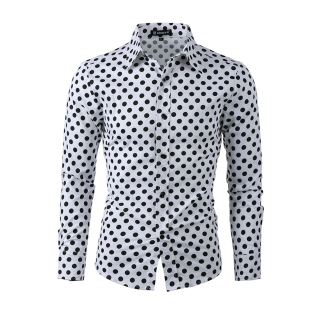 INSPIRE CHIC Men's Shirt Polka Dots Pattern Point Collar Long Sleeve Button Down Shirt 42 White