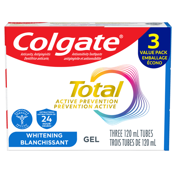 Colgate Total Prévention Active Dentifrice Blanchissant, Menthe Emballage Écono 3x120ml