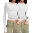 thumbnail image 2 of Birdeem T-Shirts à Manches Longues pour Femmes Mode Décontractée Col Rond Couleur Unie T-Shirt à Manches Longues Chandail Tops Manches 3/4 T-Shirts pour Femmes, 2 of 4