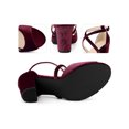 thumbnail image 2 of BLISSFUL STEP Women's Shoes Faux Velvet Chunky Heel Open Toe Crisscross Strap Buckle Sandals Burgundy 7, 2 of 4