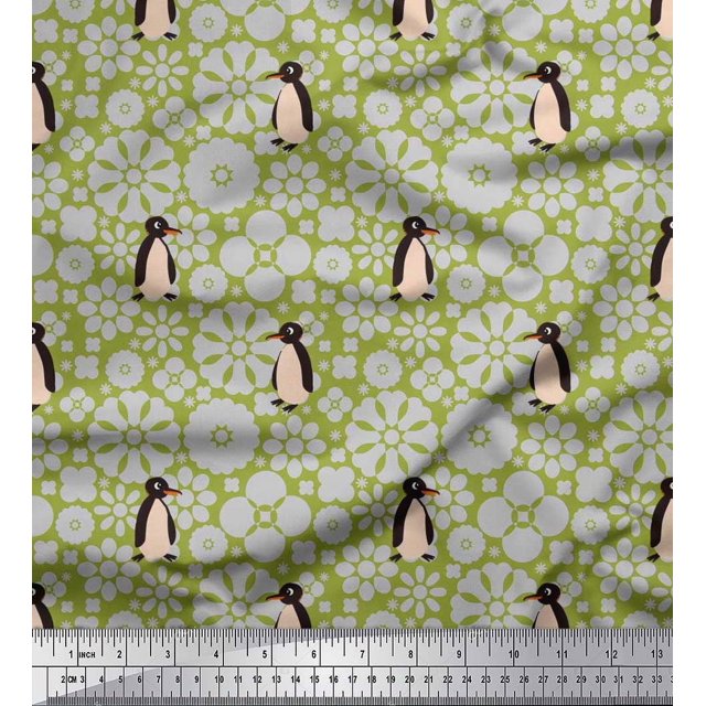 Soimoi Poly Georgette Fabric Floral & Penguin Ocean Print Fabric by The Yard 42 Inch Wide