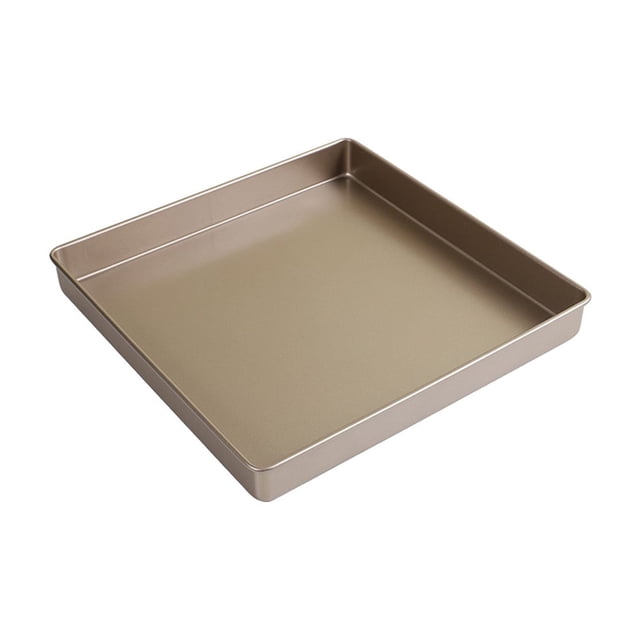 Carbon Steel Pan, Non Sticking Pan 11 Inch Squares Carbon Steel Baking Pan with a widened and deepened design, featuring a gold non-stick coating for easy demoulding and cleaning. Made of durable carbon steel, measuring 28 x 28 x 4 cm, ideal for baking molds, cakes, biscuits, breads, and pizzas. Efficient heat transfer ensures even baking results.