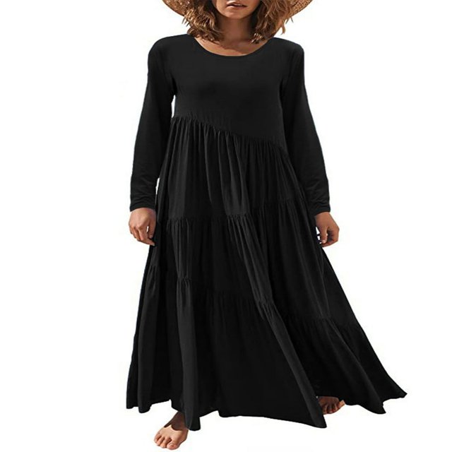 Robes Longues Décontractées pour Femmes, Mode, Coupe Ample, Manches Longues, Unies, Maxi