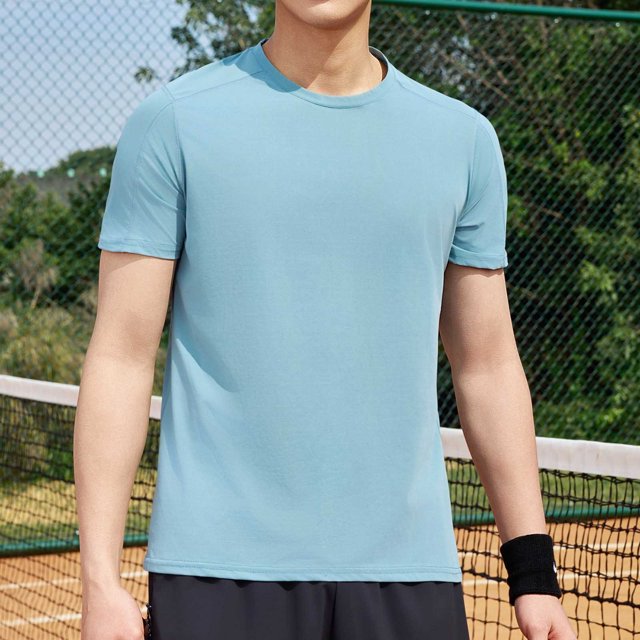 Styesk T Shirts for Man Solid-Color Casual Elastic Sports Short Sleeved Round-Neck Blouses