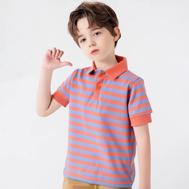 Chemise Polo pour Garçons, Chemise Rayée, Chemise de Rugby pour Garçons, Chemise à Boutons pour Garçon, Chemise à Manches Courtes pour Garçon, Tenue pour Garçons 7-8 Ans