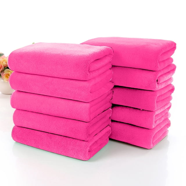 10 Pack - Microfiber Towel Set - Super Absorbent Hair & Face Drying Towels, Salon & Household Cleaning Cloths, Multipurpose Polyester Towels, JKODE