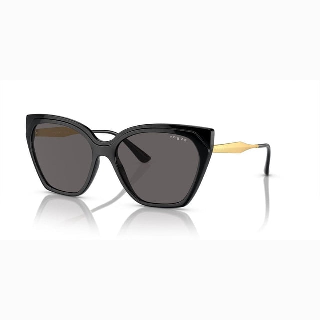 0VO5521-Vogue Lunettes de Soleil Oeil-de-Chat Noires avec Verres Protecteurs UV Foncés et Branches Métalliques Ton Or, Présentant le logo Vogue sur l'Objectif Supérieur Droit, Idéales pour les Accessoires de Mode pour Adultes et la protection Solaire Extérieure.