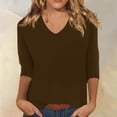 thumbnail image 2 of Spring Tops for Women V Neck Solid Color Casual Summer Basic Top Long Sleeve Basic Oversized Tshirts for Women Coffee S, 2 of 4