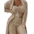 thumbnail image 1 of Innerwin Ensemble Cardigan Ouvert pour Femmes, Survêtement 3 Pcs, Couleur Unie, Ensemble de Détente Régulier Camel S, 1 of 7