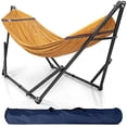 thumbnail image 1 of Tranquillo Universal Collapsible Hammock Stand Electro Static Coated Steel, Adjustable Hammock Stand with 2 Layered Polyester Net and Carry Bag, Foldable Hammock Stand for 2 Persons, 550 lbs, Yellow, 1 of 5
