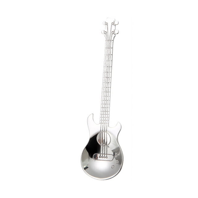WIFKLSIIPG Stainless Steel Guitar Spoons Rainbow Coffee Tea Spoon Flatware Drinking Tools (Silver)
