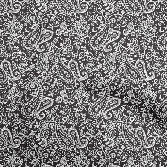 oneOone Rayon Dark Gray Fabric Paisley Sewing Material Print Fabric By The Yard 56 Inch Wide-VU