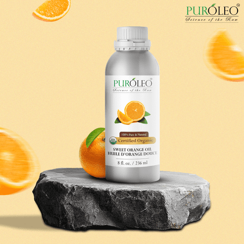 PUROLEO Organic Certified USDA Sweet Orange Essential Oil 8 Fl Oz/236 ML (Packed in Canada) – 100% Pure & Natural, Therapeutic Grade, Uplifting Citrus Aroma for Aromatherapy, Diffuser, Massage