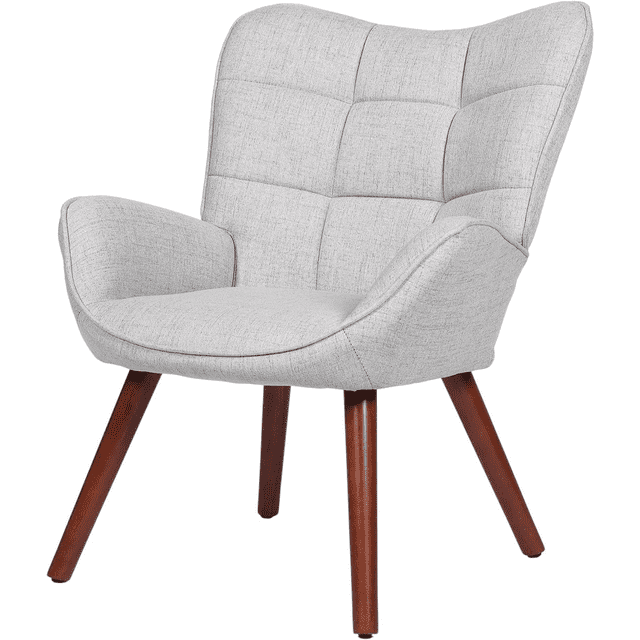 Mid Century Modern Upholstered Accent Chair for Living Room, Dining Room, or Kitchen – High Back, Solidified Oak Wood Legs, Comfortable Seating - Grey