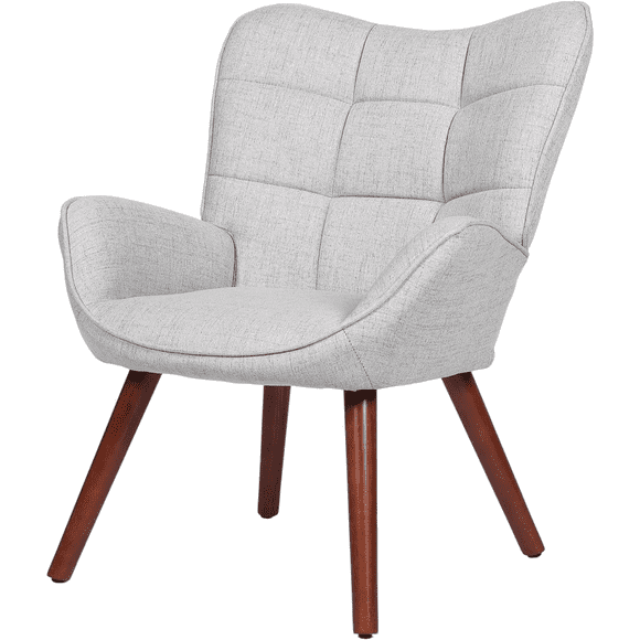 Mid Century Modern Upholstered Accent Chair for Living Room, Dining Room, or Kitchen – High Back, Solidified Oak Wood Legs, Comfortable Seating - Grey
