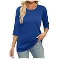 thumbnail image 3 of Timegard Hauts d'Été pour Femmes Col Rond Manches 3/4 Couleur Unie Chic Décontracté Chemises Amples Hauts Blouse, 3 of 6