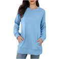 thumbnail image 1 of IROINID Offres T-Shirt à Manches Longues en Polyester pour Femmes Confortable Automne et Hiver Nouveau Col Rond avec Poche Chandail Hauts, Bleu, 1 of 7