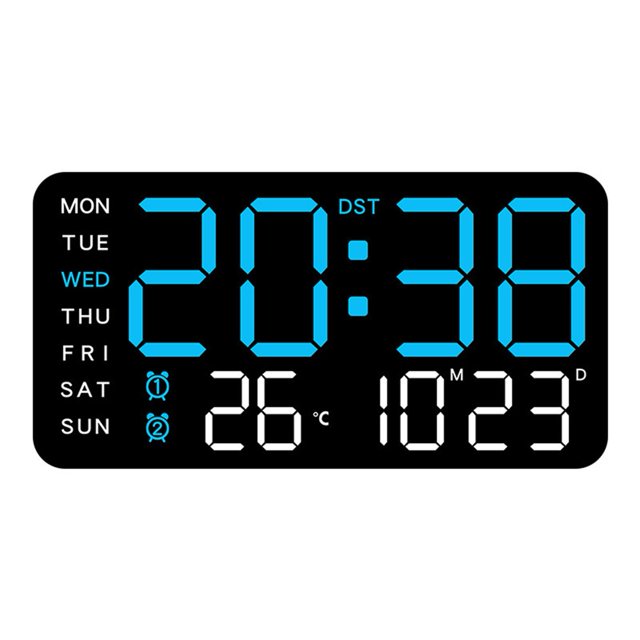 Grandes Horloges Murales Numériques Semaine Date Affichage de la Température Commande Vocale Tables LED Réveil 12/24 H Luminosité Réglable Horloge
