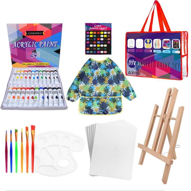LSLJS 39PC Acrlic Paint Pigment Set Contains Paintbrush, Easel, , Drawing Paper, Painted Paints