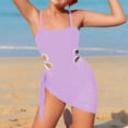 thumbnail image 2 of Girls Swimsuit Adjustable Straps Round Neckline Solid Color Bathing Suit with Cut Out Design and Matching Silk Scarf, 2 of 5
