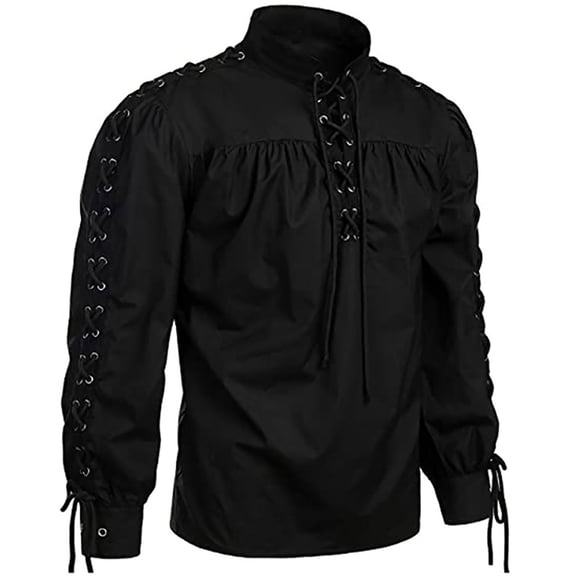 Ketyyh-chn99 Tshirt for Men Fall Clothes Men's Bandage Long Sleeve Shirt Gothic Men's Shirt Black,XL