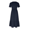 thumbnail image 4 of EGNMCR Robes de Fête pour Femmes Robe d'Été Décontractée à Manches Courtes et Col Rond pour Femmes Robe Décontractée Fluide à Étages Maxi de Plage avec Poches, 4 of 8