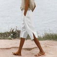 thumbnail image 2 of Sentmoon Womens Linen Shorts with Pockets Solid Color Summer Bermuda Shorts Drawstring Elastic Waist Loose Fit Straight Leg Side Slit Linen Shorts for Women Hawaii for Lounge and Comfort, 2 of 7