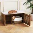 thumbnail image 2 of Gymax Meuble Cache-Litière pour Chat avec Entrée à Enroulement, Porte à Persiennes, Table d'Appoint en Bois pour Animal, 2 of 10