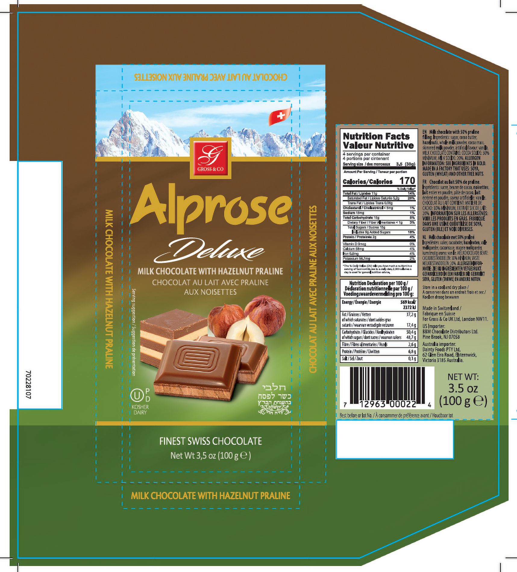 Alprose Choc Bar Deluxe Lait aux Noisettes KPY 100g