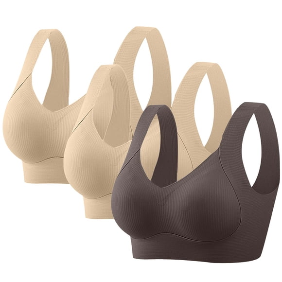 HongQid 3PCS No Underwire Comfortable Seamless Full-Coverage Wireless Bra for Women, Plus Sized Soft Support