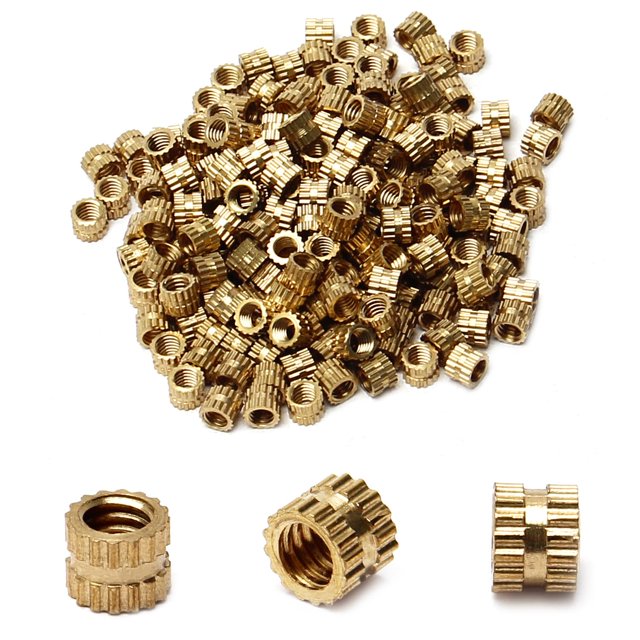 Wekity M4x4mm Female Thread Knurled Nuts,100PCS Hx5mm OD Brass Threaded Insert Embedment Nuts Hydraulic Welded Joint Injection Molding Assortment Kit for 3D Printing Injection Molding-0621
