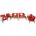 thumbnail image 2 of Costway 8PCS Patio Rattan Furniture Set Acacia Wood Frame Cushioned Sofa Chair Red, 2 of 10