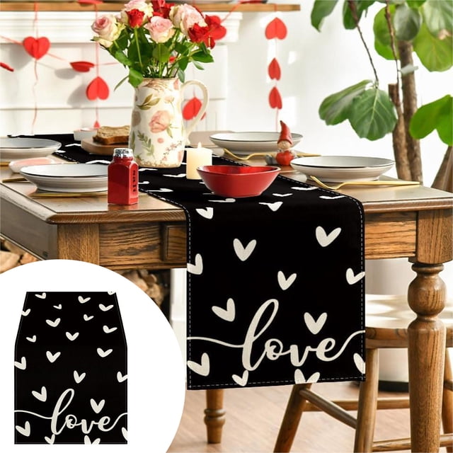 Boovnll Valentines Day Table Runner, 13x35" Valentine's Day Printing Table Runner, Valentines Table Runner for Holiday Kitchen Dining Table, Party Decor, Valentines Day Decorations