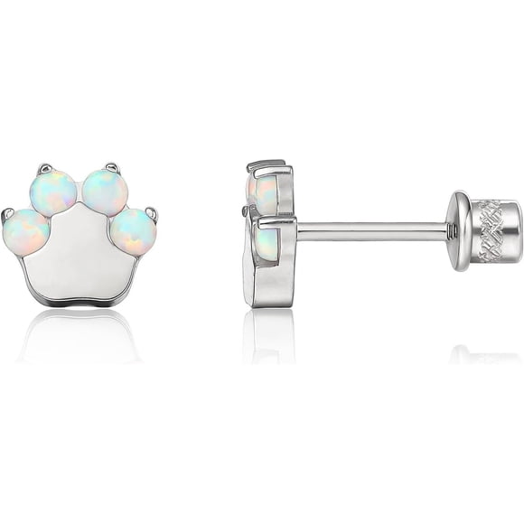 Limerencia Hypoallergenic G23 Implant Grade Titanium Screw Back Earrings Tragus 20G Helix F136 Piercing Post for Women's Sensitive Ears Cartilage (Cat Paw White Opal)