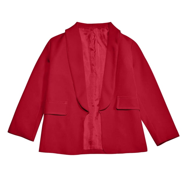 Girls Long Sleeve Shawl Formal Suit Jacket for Kids Open Front with Inner Pocket - Girls Tops Tees & Shirts