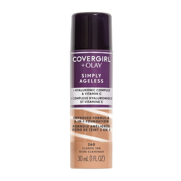 COVERGIRL Simply Ageless 3-in-1 Liquid Foundation Infused with Hyaluronic Complex, Vitamin C and Niacinamide - Hydrating Formula, 100% Cruelty-Free