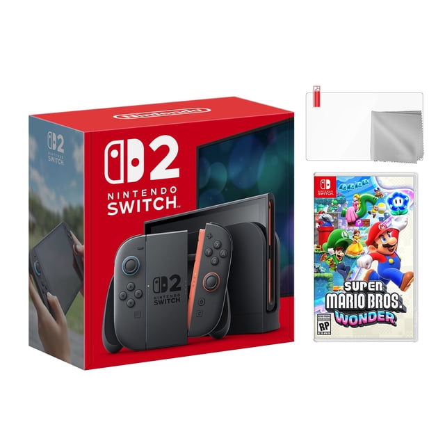 Nintendo Switch 2 Console 256GB 7.9-Inch 1080P HDR Touch Screen, Joy-Con 2 with Mouse Sensor, Dock, with Super Mario Bros. Wonder And Microfiber Cleaning Cloth & Screen Protector