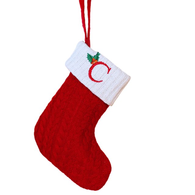 Christmas Tree Decorative Socks With Embroidered Initial Letters Red Green White Knit Stockings